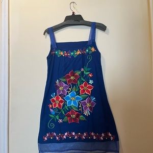 Mexican floral blue mini dress